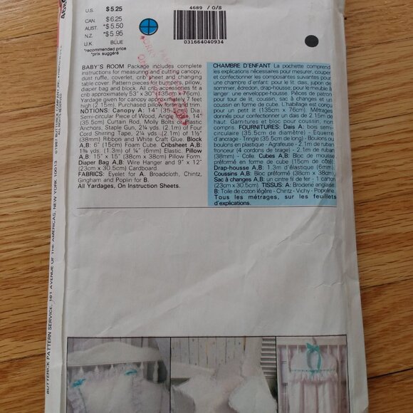 Vintage Baby Nursery Sewing Pattern Butterick 4689 UNCUT Retro 1980s - Picture 5 of 10